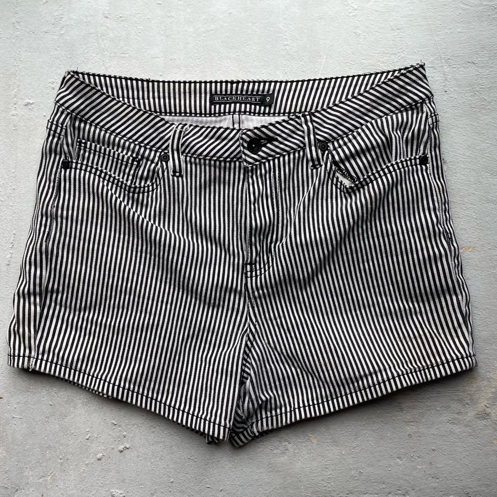 Blackheart Black & White Vertical Stripe Jean Shorts
